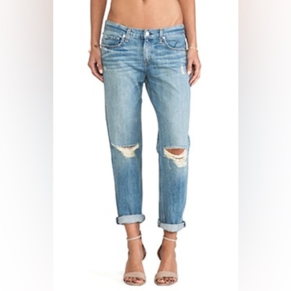 rag & bone Boyfriend Moss Ripped-Knee Jeans - Picture 1 of 12